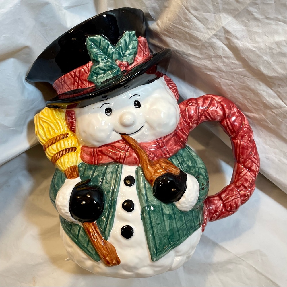 Snowman Pitcher 9.25” Earthenware Christmas Winter